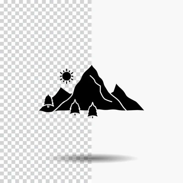 Βουνό Τοπίο Λόφος Φύση Δέντρο Γλύφου Εικονίδιο Διαφανές Φόντο Μαύρο — Διανυσματικό Αρχείο