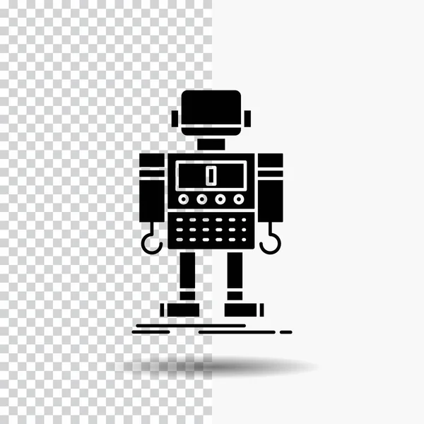 机器人 机器人 技术字形图标上的透明背景 黑色图标 — 图库矢量图片