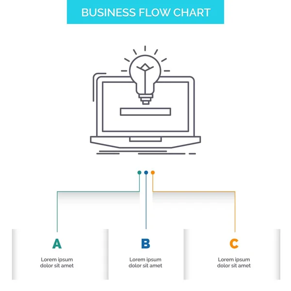 Ноутбук Решение Идея Лампочка Решение Business Flow Chart Design Шагами — стоковый вектор