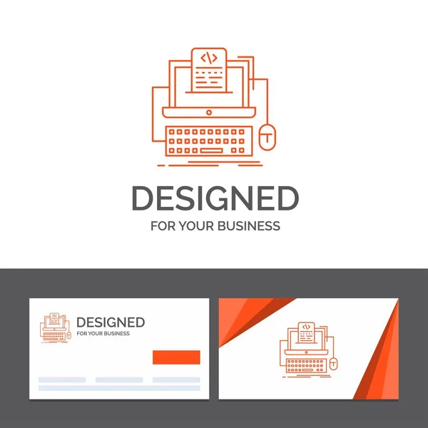 Business Logo Sjabloon Voor Code Codering Monoblock Computer Scherm Oranje — Stockvector