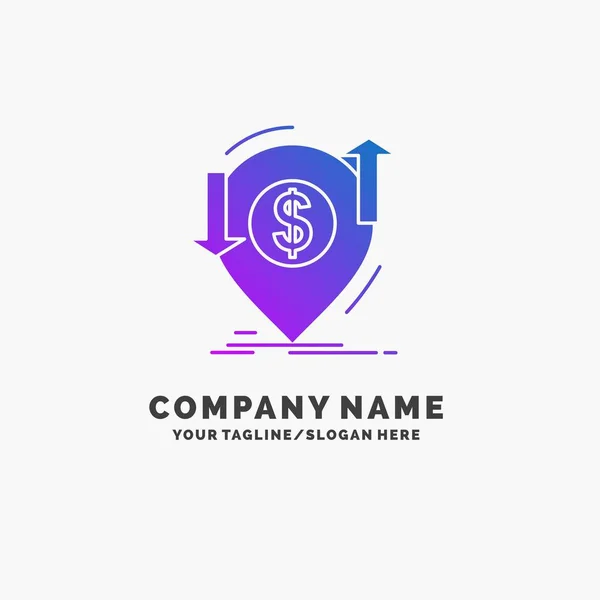 Transacción Financiera Dinero Finanzas Transferencia Purple Business Logo Template Lugar — Archivo Imágenes Vectoriales