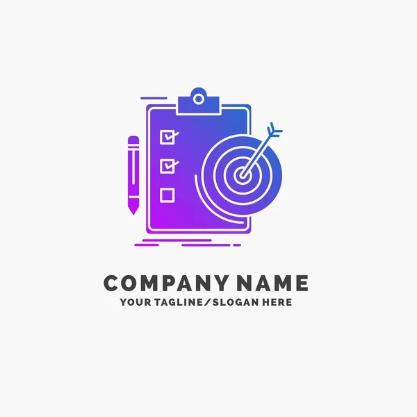 Objetivos Relatório Análise Alvo Realização Purple Business Logo Template Lugar — Vetor de Stock