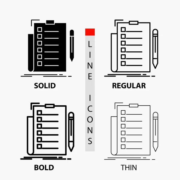 Expertise Checklist Cheque Lista Documento Ícone Thin Regular Bold Line —  Vetores de Stock