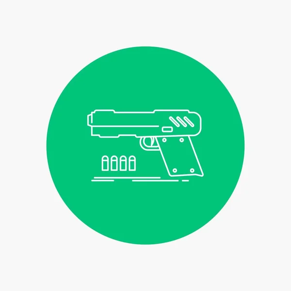 Gun Pistool Pistool Shooter Witte Lijn Pictogram Wapen Cirkel Achtergrond — Stockvector