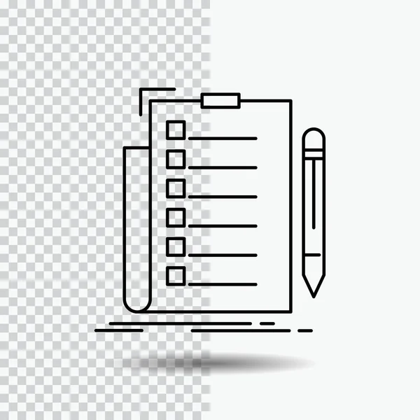 expertise, checklist, check, list, document Line Icon on Transparent Background. Black Icon Vector Illustration