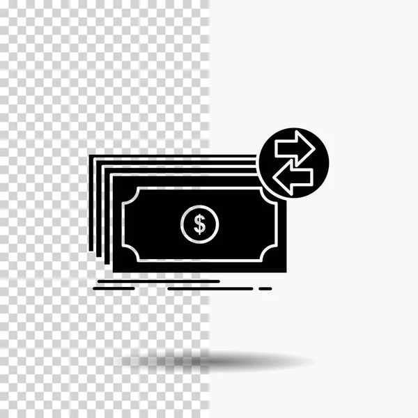 Bankbiljetten Cash Dollar Stromen Geld Glyph Pictogram Transparante Achtergrond Zwart — Stockvector
