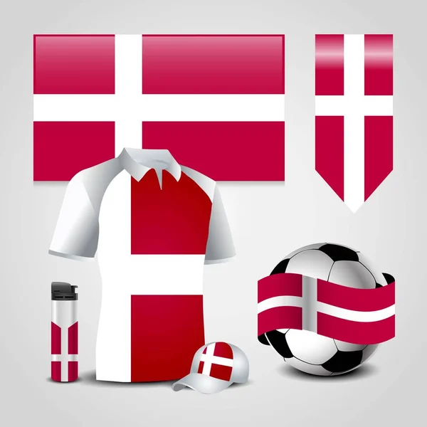 Danemark Pays Drapeau Place Sur Shirt Briquet Ballon Football Football — Image vectorielle