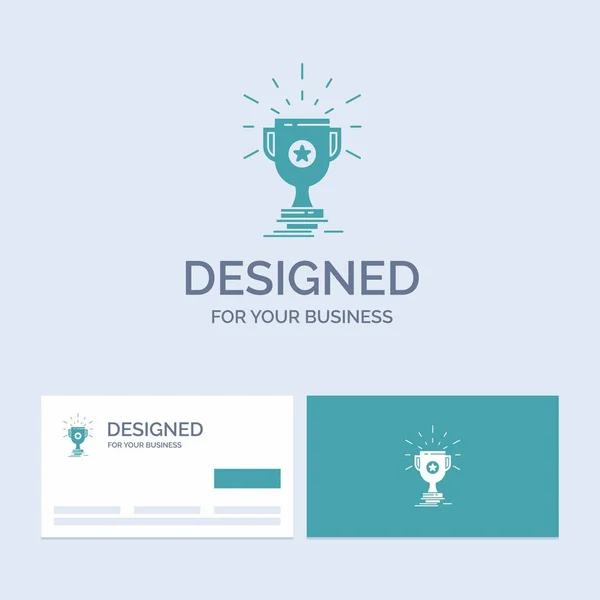 Premio Trofeo Premio Ganar Taza Logotipo Negocios Glyph Icono Símbolo — Vector de stock