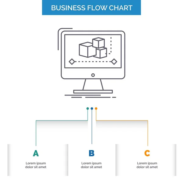 Animação Computador Editor Monitor Software Business Flow Chart Design Com — Vetor de Stock