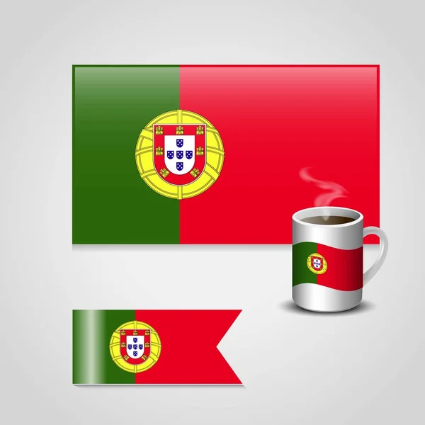 コーヒー カップと小さな旗に印刷されたポルトガルの旗 — ストックベクタ