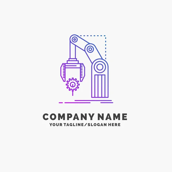 Automation Factory Hand Mechanism Package Purple Business Logo Template Place — Stock Vector