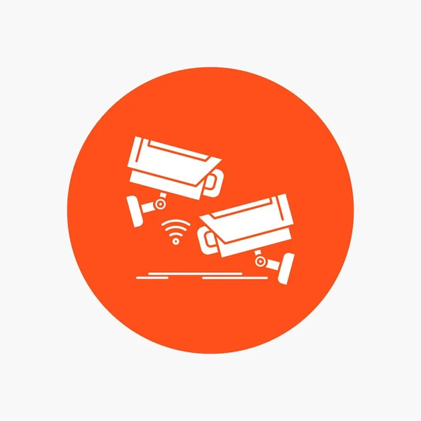 Cctv Camera Beveiliging Bewaking Technologie Witte Glyph Pictogram Cirkel Vectorillustratie — Stockvector