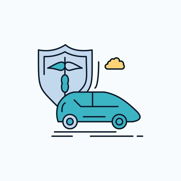 Auto Mano Assicurazione Trasporto Sicurezza Flat Icon Segno Simboli Verdi — Vettoriale Stock