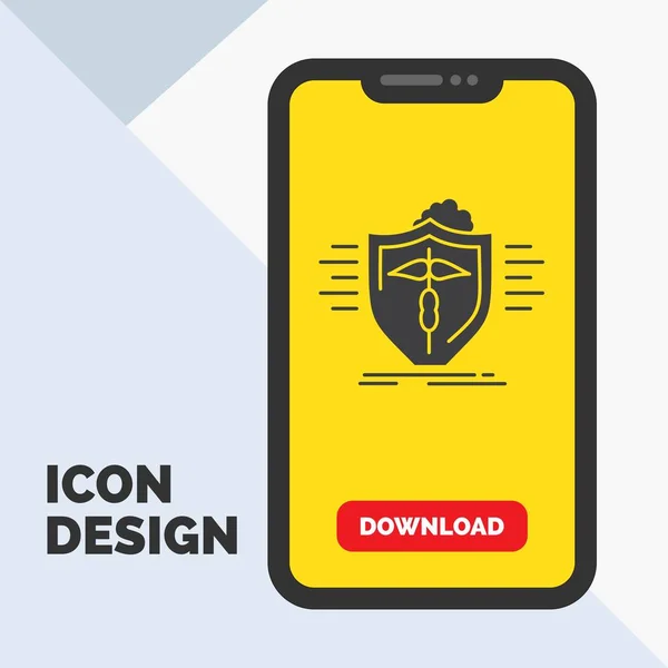 insurance, health, medical, protection, safe Glyph Icon in Mobile for Download Page. Yellow Background