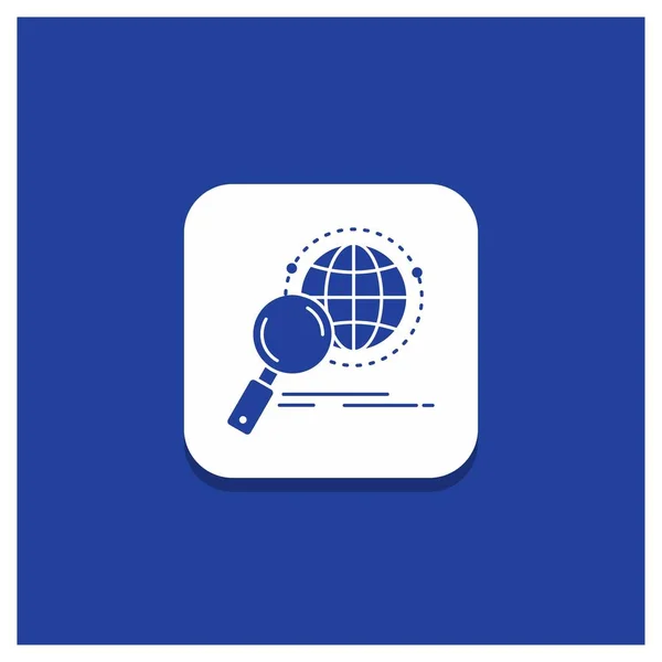 Botão Redondo Azul Para Global Globo Lupa Pesquisa Ícone Mundial — Vetor de Stock