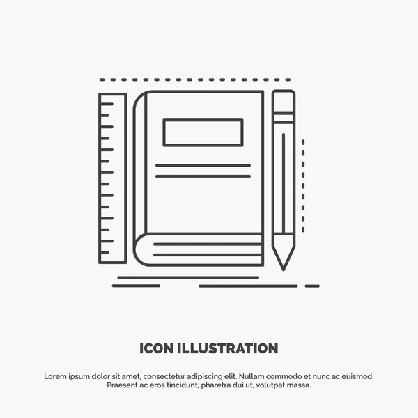 Libro Cuaderno Bloc Notas Bolsillo Boceto Icono Línea Vectorial Símbolo — Vector de stock