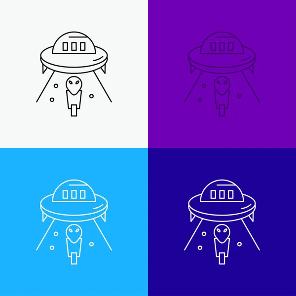 Alien Space Ufo Spaceship Mars Icon Various Background Line Style — Stock Vector