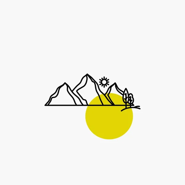 Hill Landschap Natuur Berg Scène Lijn Pictogram — Stockvector