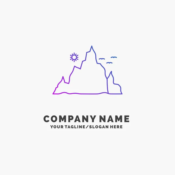 Montaña Paisaje Colina Naturaleza Sol Purple Business Logo Template Lugar — Vector de stock