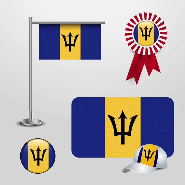 Barbados Országzászló Haning Pole Szalag Jelvény Banner Sport Kalap Kerek — Stock Vector