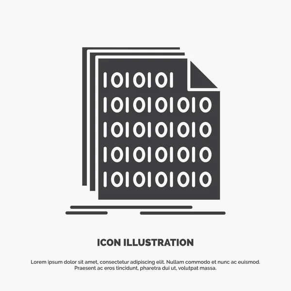 Binaire Code Codage Données Document Icône Symbole Gris Vectoriel Glyphe — Image vectorielle