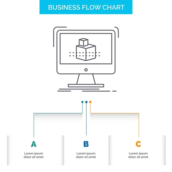 Cubo Dimensional Modelagem Esboço Business Flow Chart Design Com Passos —  Vetores de Stock