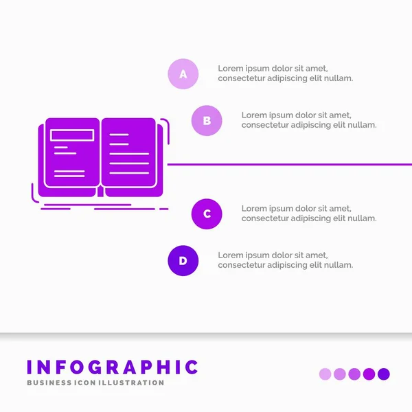 ストーリーテ リングのウェブサイト プレゼンテーション用のインフォ グラフィック テンプレートを開きます グリフの紫色のアイコン インフォ グラフィック スタイル ベクトル図 — ストックベクタ