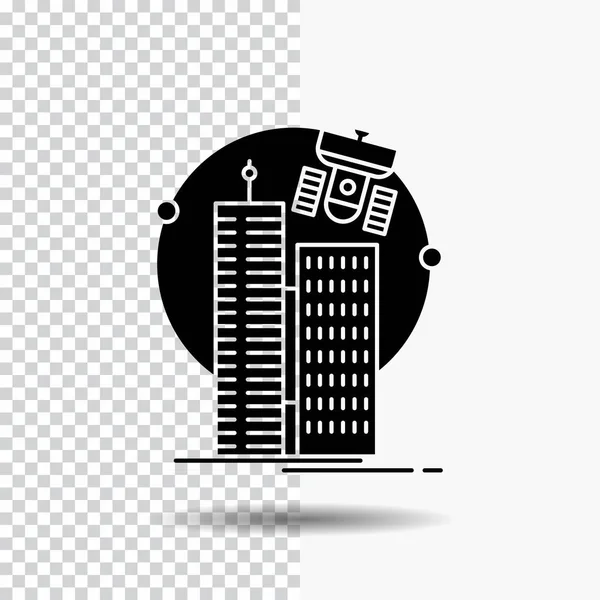 Gebäude Smart City Technologie Satellit Corporate Glyph Symbol Auf Transparentem — Stockvektor