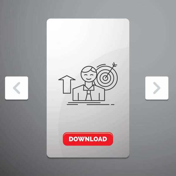 success, user, target, achieve, Growth Line Icon in Carousal Pagination Slider Design & Red Download Button