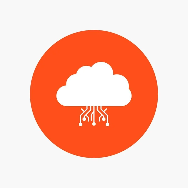Cloud Informatique Données Hébergement Réseau White Glyph Icon Circle Illustration — Image vectorielle