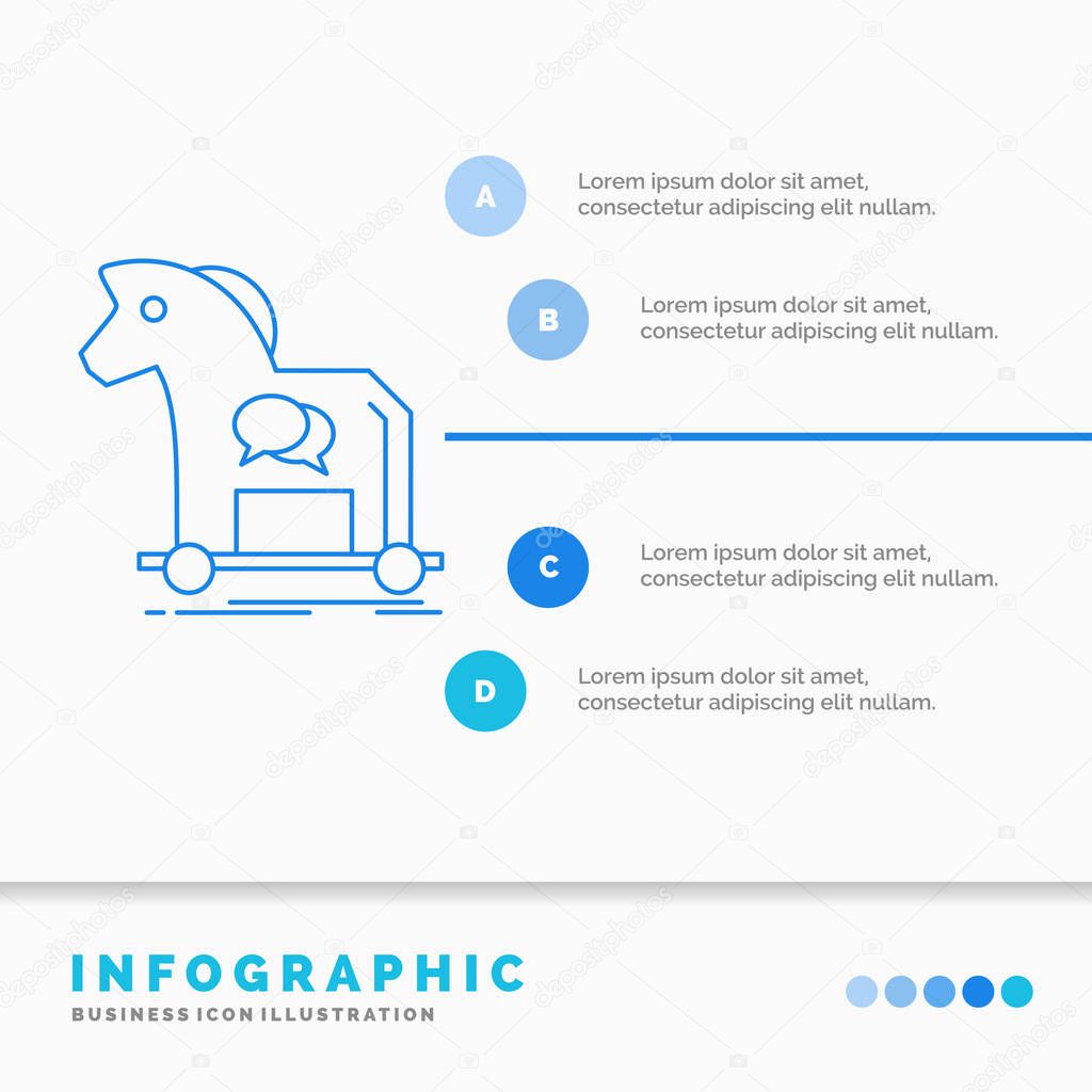 Cybercrime, horse, internet, trojan, virus Infographics Template for Website and Presentation. Line Blue icon infographic style vector illustration