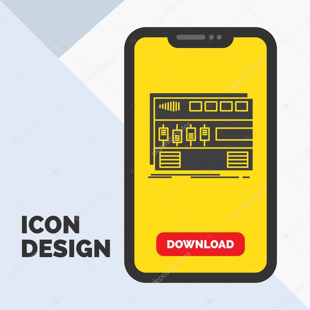 Audio, mastering, module, rackmount, sound Glyph Icon in Mobile for Download Page. Yellow Background