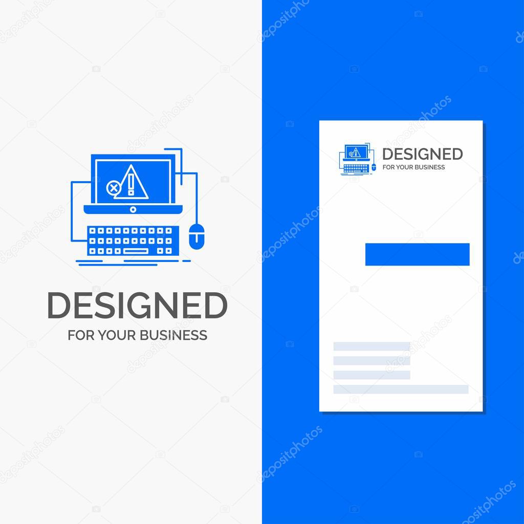 Business Logo for Computer, crash, error, failure, system. Vertical Blue Business / Visiting Card template.