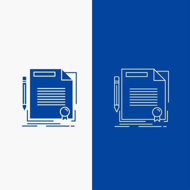 anlaşma, sözleşme, anlaşma, belge, kağıt hattı ve glif web UI ve Ux, Web sitesi veya mobil uygulama için mavi renkte Dikey Banner düğme