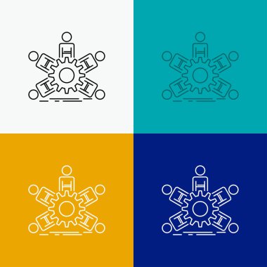 takım, Grup, liderlik, iş, ekip çalışması simgesi üzerinde çeşitli arka plan. Çizgi stili tasarım, Web ve uygulama Eps 10 vektör çizim için tasarlanmış