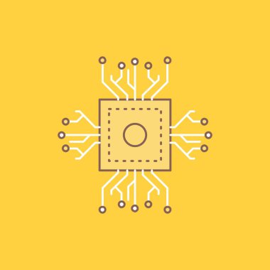Çip, cpu, miniyonga, işlemci, teknoloji düz çizgi dolu kutsal kişilerin resmi. Güzel Logo düğme UI ve Ux, Web veya mobil uygulama için sarı arka plan üzerinde