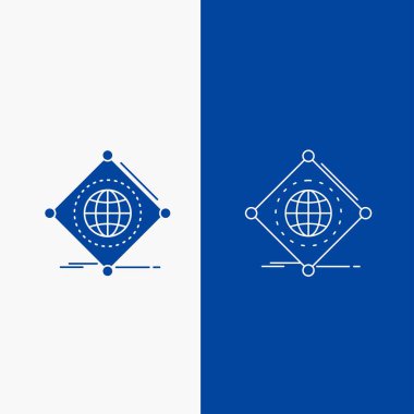 Çok, internet, şeyler, küresel çizgi ve glif web düğmesi mavi renkli dikey Banner için UI ve Ux, Web veya mobil uygulama