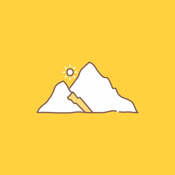 Гора Пейзаж Холм Природа Солнце Плоская Линия Заполненная Икона Кнопка — стоковый вектор