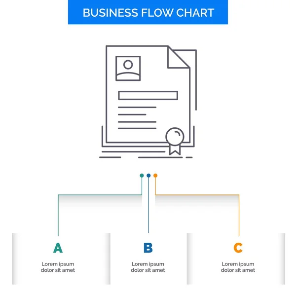 证书业务流程图设计与3个步骤 用于演示文稿背景模板位置的行图标 — 图库矢量图片