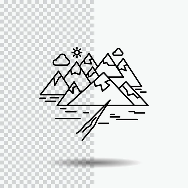 Montagne Colline Paysage Rochers Fissure Icône Ligne Sur Fond Transparent — Image vectorielle