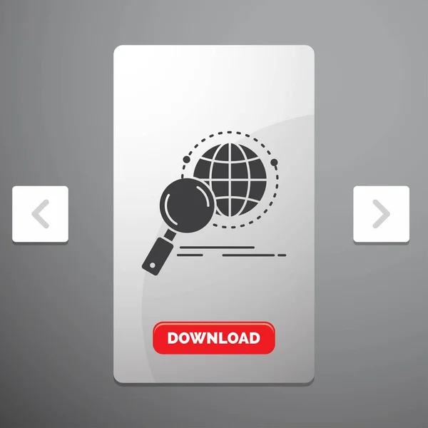 Global Globe Loupe Recherche Monde Glyph Icône Carrousel Pagination Slider — Image vectorielle