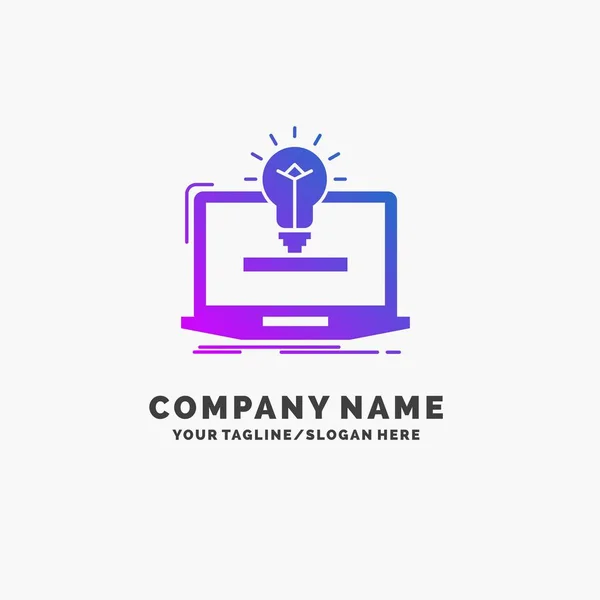 Laptop Solution Idea Bulb Solution Purple Business Logo Template Place — Stock Vector