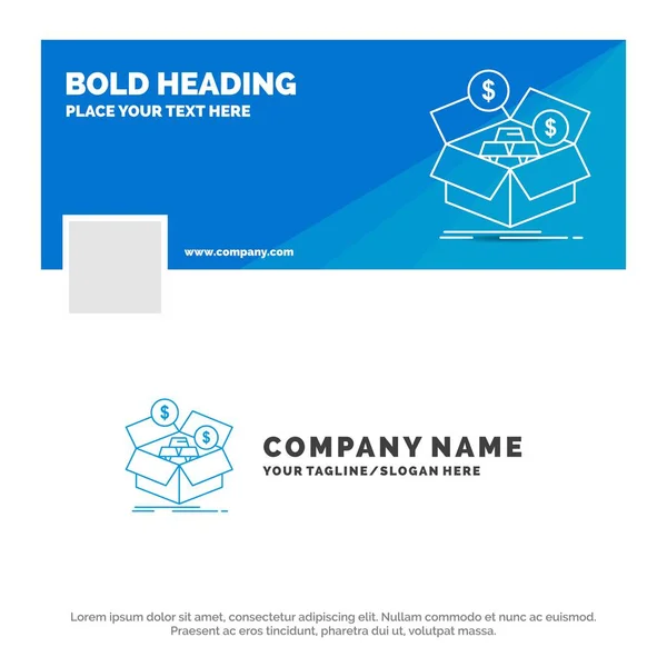 Blue Business Logo Template Savings Box Budget Money Growth Facebook — Stock Vector