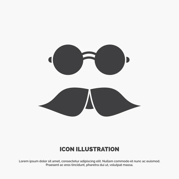 Moustache Hipster Movember Lunettes Hommes Icône Symbole Gris Vectoriel Glyphe — Image vectorielle