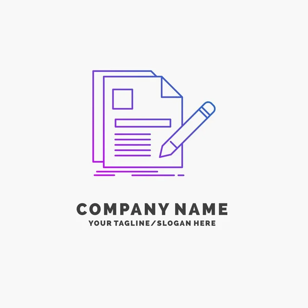 Document Bestand Pagina Pen Paarse Business Logo Template Plaats Voor — Stockvector