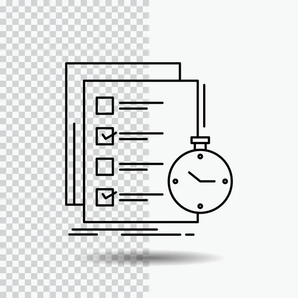 Todo Tarea Lista Comprobación Tiempo Icono Línea Sobre Fondo Transparente — Vector de stock