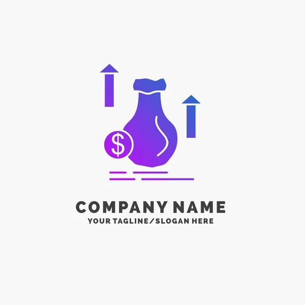 Dinheiro Saco Dólar Crescimento Estoque Purple Business Logo Template Lugar — Vetor de Stock