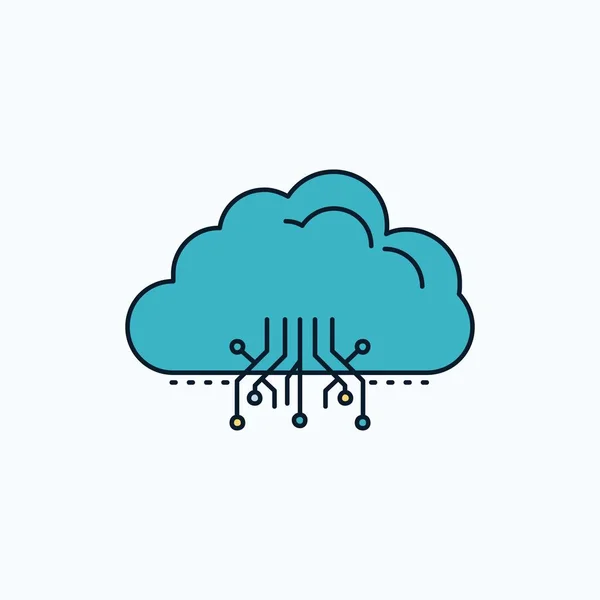Cloud Informatique Données Hébergement Réseau Flat Icon Signe Vert Jaune — Image vectorielle