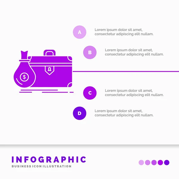 Maletín Negocio Caso Abierto Portafolio Infografías Plantilla Para Sitio Web — Vector de stock