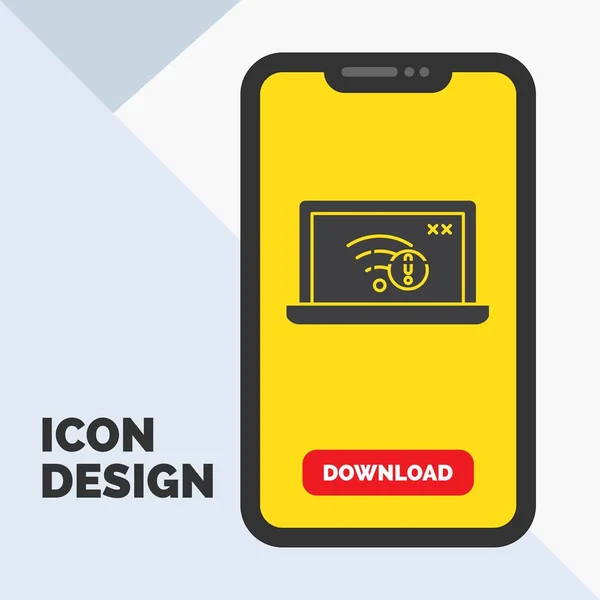 Connection Error Internet Lost Internet Glyph Icon Mobile Download Page — Stock Vector